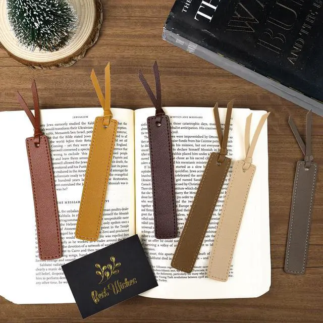Alt view image 7 of 7 - 6 Pcs Leather Bookmark with Tassel, Classic Style Bookmark, 0.05 Inches Thin Handmade Stitched Bookmarks for Men, Book Marks for Reading, Gifts for Book Lovers, Readers (Light Retro)