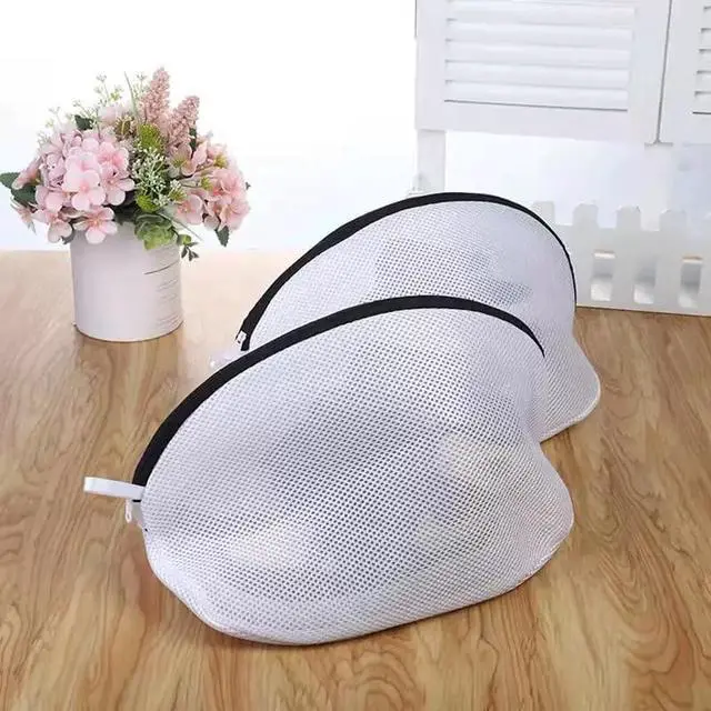 Main image of 2Pcs Mesh Laundry Shoe Bag for Washing Machine, White with Black Trim, Protective Wash Bag (2)