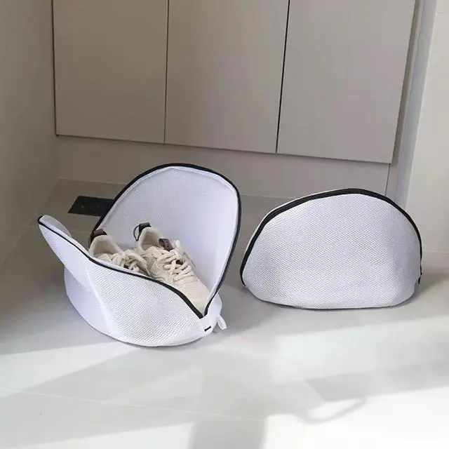 Alt view image 3 of 6 - 2Pcs Mesh Laundry Shoe Bag for Washing Machine, White with Black Trim, Protective Wash Bag (2)