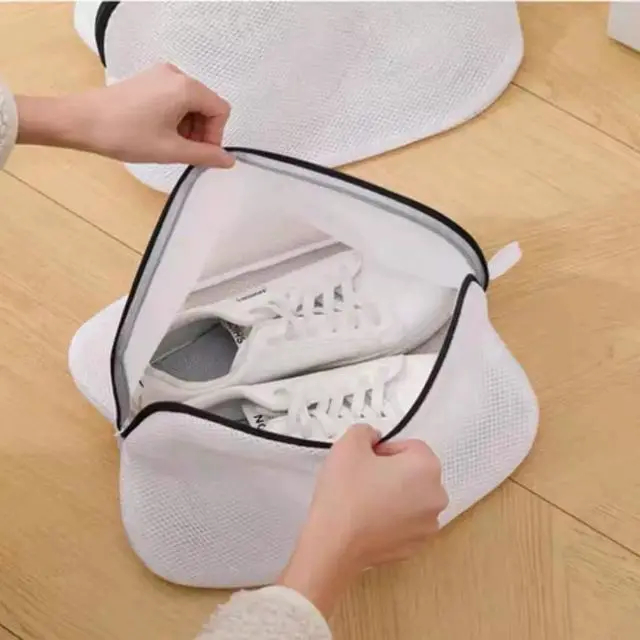 Alt view image 4 of 6 - 2Pcs Mesh Laundry Shoe Bag for Washing Machine, White with Black Trim, Protective Wash Bag (2)