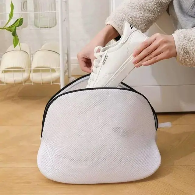 Alt view image 2 of 6 - 2Pcs Mesh Laundry Shoe Bag for Washing Machine, White with Black Trim, Protective Wash Bag (2)