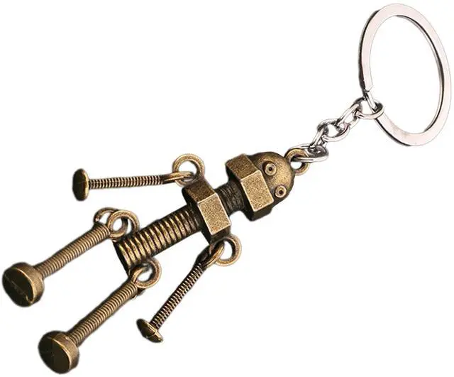 Alt view image 5 of 6 - Vintage Mechanical Screw Robot Keychain Creative Movable Joint Robot Car Key Holder for Men Backpack Bags Wallet Pendant