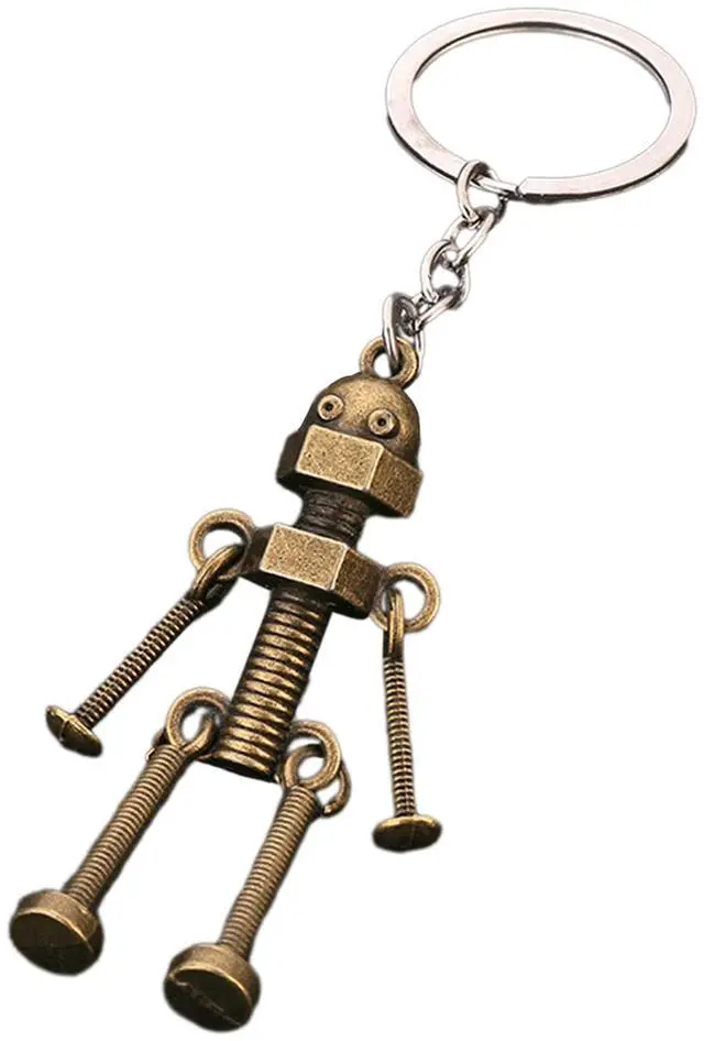 Alt view image 3 of 6 - Vintage Mechanical Screw Robot Keychain Creative Movable Joint Robot Car Key Holder for Men Backpack Bags Wallet Pendant