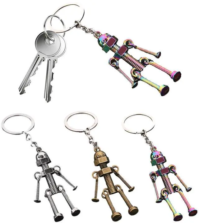 Alt view image 2 of 6 - Vintage Mechanical Screw Robot Keychain Creative Movable Joint Robot Car Key Holder for Men Backpack Bags Wallet Pendant