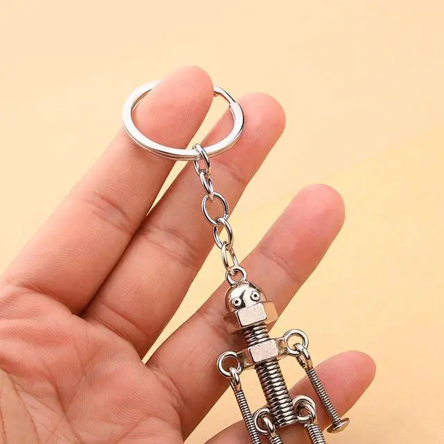 Alt view image 6 of 6 - Vintage Mechanical Screw Robot Keychain Creative Movable Joint Robot Car Key Holder for Men Backpack Bags Wallet Pendant