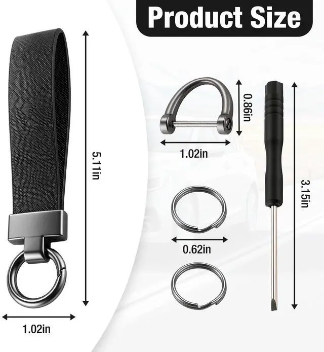 Alt view image 2 of 6 - Leather Car Keychain, Universal Heavy Duty Metal Key Chain Holder with 2 Key Ring and Anti-Lost D-Ring, Car Accessories for Men and Women (Black)