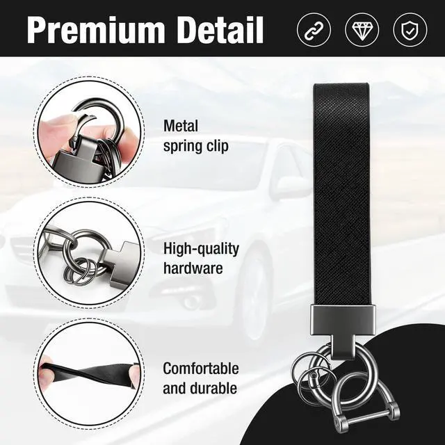 Alt view image 3 of 6 - Leather Car Keychain, Universal Heavy Duty Metal Key Chain Holder with 2 Key Ring and Anti-Lost D-Ring, Car Accessories for Men and Women (Black)