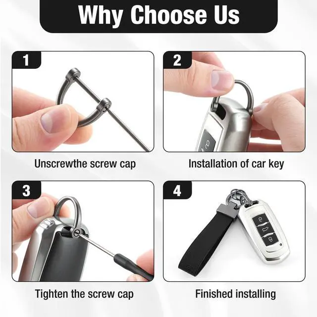 Alt view image 5 of 6 - Leather Car Keychain, Universal Heavy Duty Metal Key Chain Holder with 2 Key Ring and Anti-Lost D-Ring, Car Accessories for Men and Women (Black)