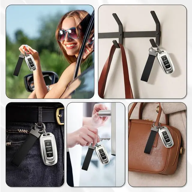 Alt view image 6 of 6 - Leather Car Keychain, Universal Heavy Duty Metal Key Chain Holder with 2 Key Ring and Anti-Lost D-Ring, Car Accessories for Men and Women (Black)