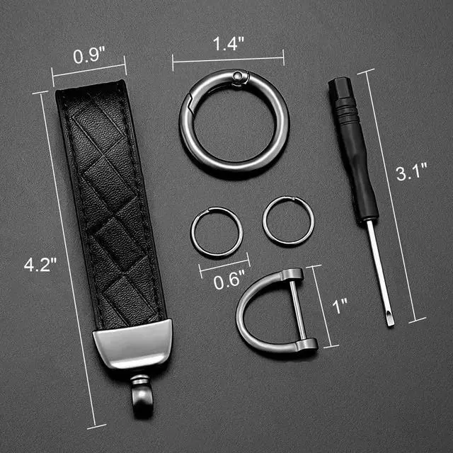 Alt view image 4 of 7 - Leather Keychain, Universal Decorative Car Key Holder, Anti-lost D-ring, 360 Degree Rotatable Key Fob Keychain for Men and Women (Black)
