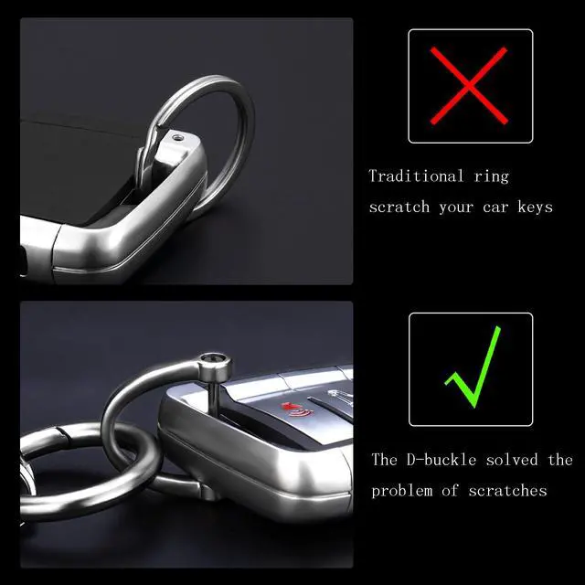 Alt view image 5 of 7 - Leather Keychain, Universal Decorative Car Key Holder, Anti-lost D-ring, 360 Degree Rotatable Key Fob Keychain for Men and Women (Black)