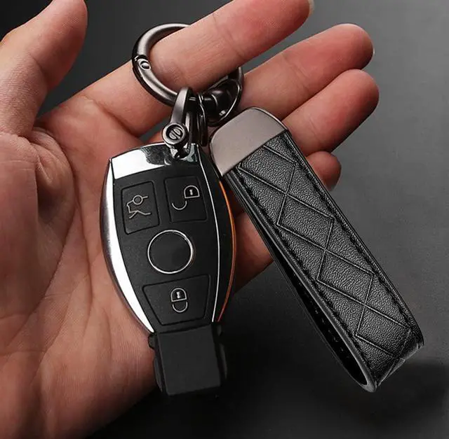 Alt view image 2 of 7 - Leather Keychain, Universal Decorative Car Key Holder, Anti-lost D-ring, 360 Degree Rotatable Key Fob Keychain for Men and Women (Black)
