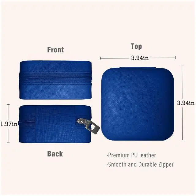 Alt view image 5 of 6 - Small Travel Jewelry Box, Portable Mini Jewelry Leather Box Jewelry Ring Organizer Case Storage Holder Gift Boxes for Girls Women, Navy blue