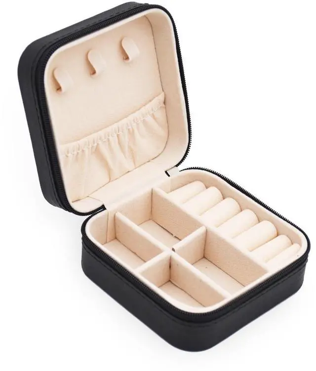 Main image of Mini Jewelry Travel Case, PU Leather Travel Jewelry Organizer Box, Small Portable Portable Jewellery Storage Holder for Womens Rings Earrings Necklaces Bracelets (Black)