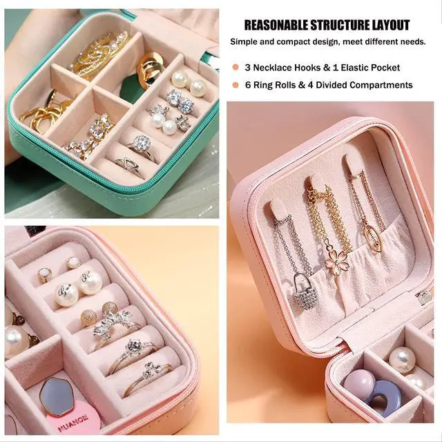 Alt view image 3 of 7 - Mini Jewelry Travel Case, PU Leather Travel Jewelry Organizer Box, Small Portable Portable Jewellery Storage Holder for Womens Rings Earrings Necklaces Bracelets (Black)