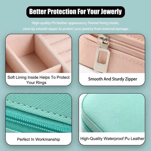 Alt view image 4 of 7 - Mini Jewelry Travel Case, PU Leather Travel Jewelry Organizer Box, Small Portable Portable Jewellery Storage Holder for Womens Rings Earrings Necklaces Bracelets (Black)