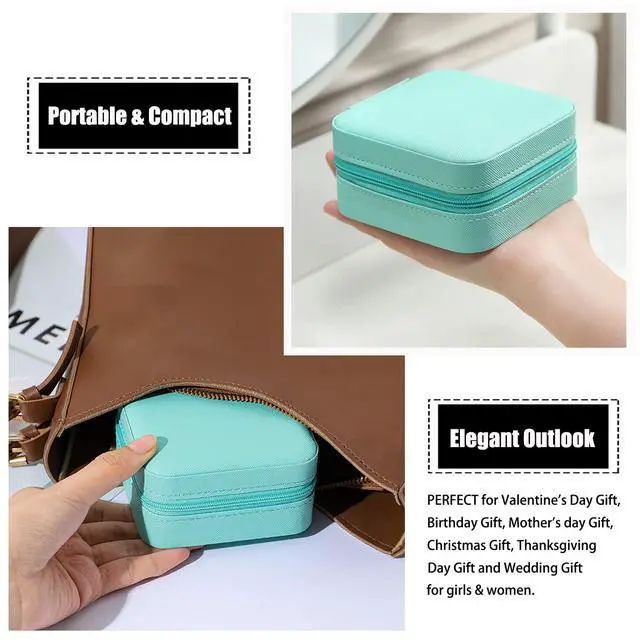 Alt view image 6 of 7 - Mini Jewelry Travel Case, PU Leather Travel Jewelry Organizer Box, Small Portable Portable Jewellery Storage Holder for Womens Rings Earrings Necklaces Bracelets (Black)