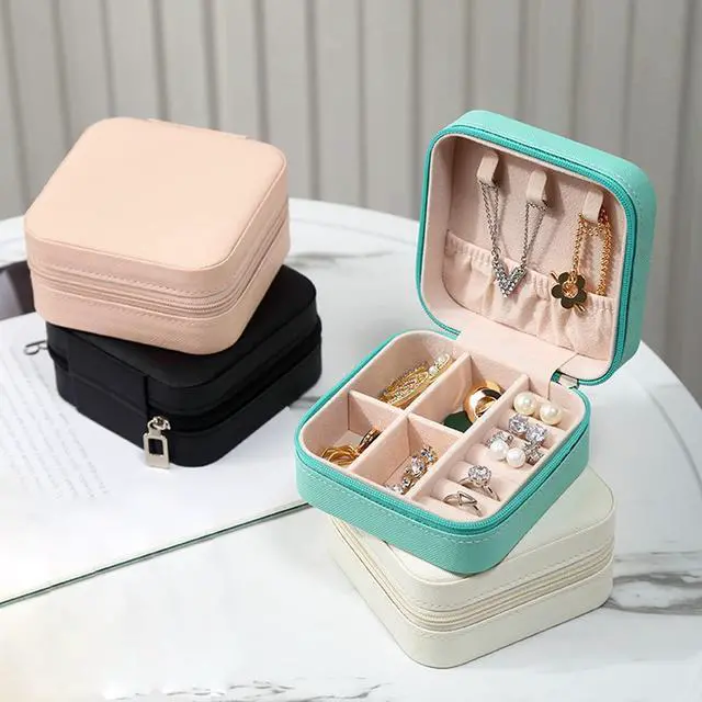 Alt view image 7 of 7 - Mini Jewelry Travel Case, PU Leather Travel Jewelry Organizer Box, Small Portable Portable Jewellery Storage Holder for Womens Rings Earrings Necklaces Bracelets (Black)