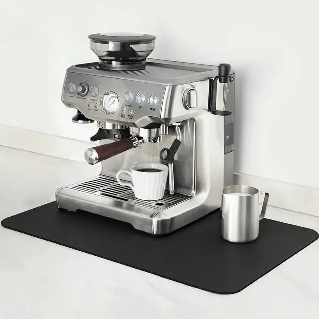 Main image of Coffee Mat - 12x19 Inch Black Countertop Mat - Absorbent, Hides Stains, Rubber Backed - Dish Drying Mat Fits Under Coffee Maker or Espresso Machine