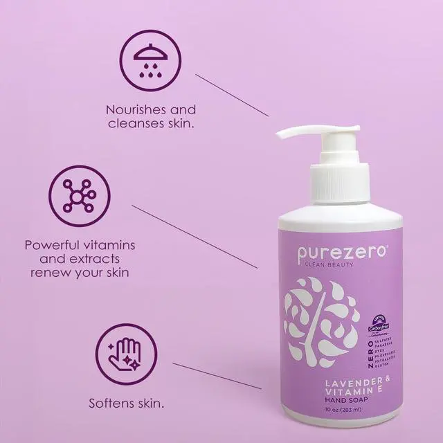 Alt view image 2 of 7 - Lavender & Vitamin E Hand Soap Soothing & Hydrating, Paraben-Free & Vegan Liquid Hand Wash for Bathroom or Kitchen, USA-Made, Cruelty-Free, 10 ounces (1 Pack)