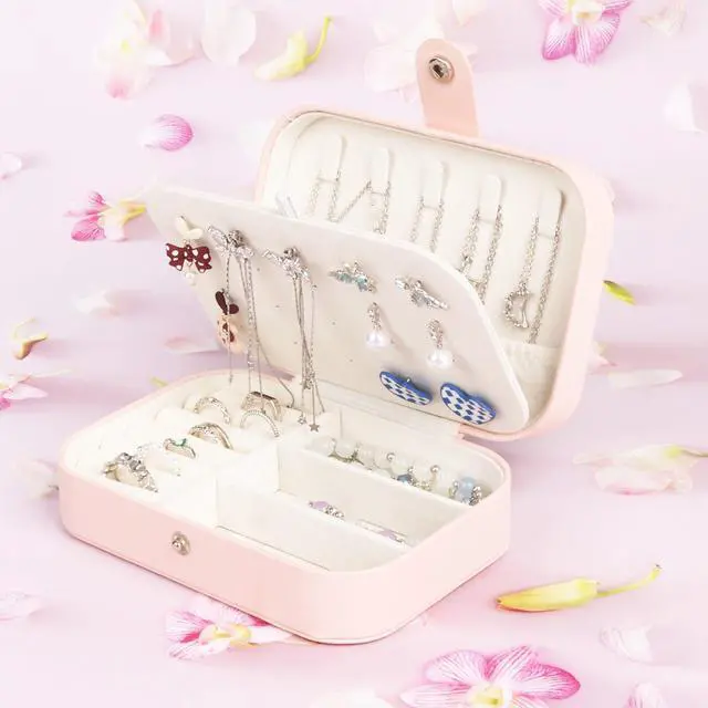 Alt view image 2 of 7 - Travel Jewelry Case for Women Girls, Jewelry Box Organizer,6.3x4.3In,Pink