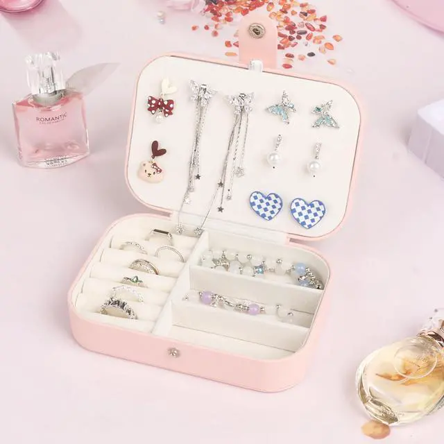 Alt view image 3 of 7 - Travel Jewelry Case for Women Girls, Jewelry Box Organizer,6.3x4.3In,Pink