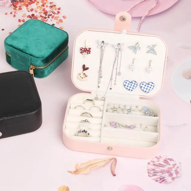 Alt view image 6 of 7 - Travel Jewelry Case for Women Girls, Jewelry Box Organizer,6.3x4.3In,Pink