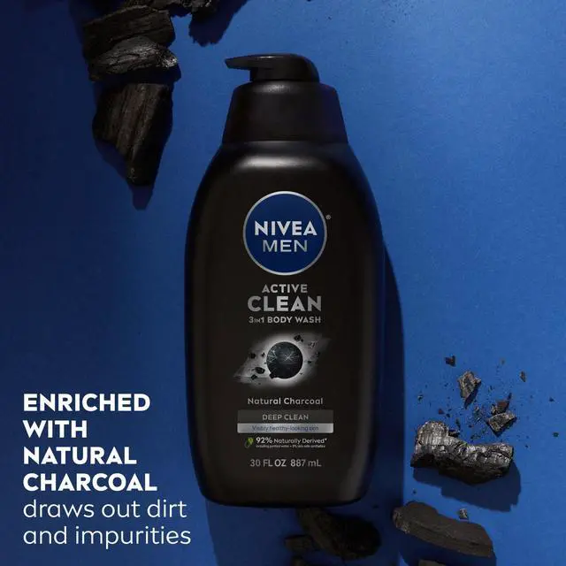 Alt view image 3 of 7 - Active Clean Body Wash with Natural Charcoal for Normal to Oily Skin, 3-in-1 Charcoal Body Wash, Face and Hair, Draws Out Dirt and Impurities, 30 Fl Oz Bottle