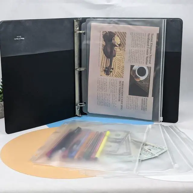 Alt view image 6 of 6 - 3 Holes Clear PVC Zipper Binder Pocket Insert Pages Letter Size, 8 1/2" x 11 Loose Leaf Binder Filing Storage Bags 8 Packs