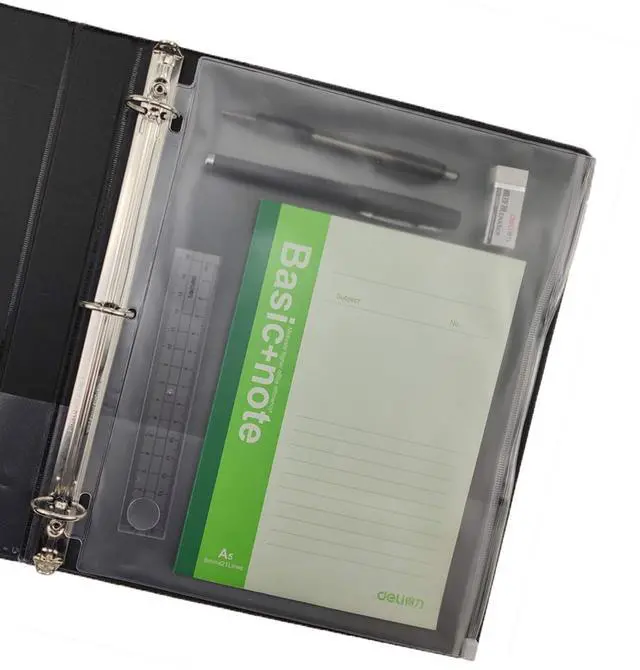 Alt view image 2 of 6 - 3 Holes Clear PVC Zipper Binder Pocket Insert Pages Letter Size, 8 1/2" x 11 Loose Leaf Binder Filing Storage Bags 8 Packs