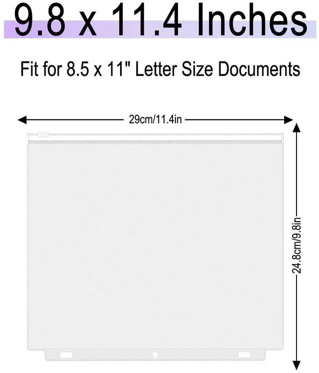 Alt view image 2 of 7 - 8 Pack Clear Letter Size Binder Pockets 3 Ring Binder Zipper Pouch Document Organizer, Waterproof PVC 3-Hole Loose Leaf File Bags Insert Sleeves Page Sheet Protectors Business Office Supplies