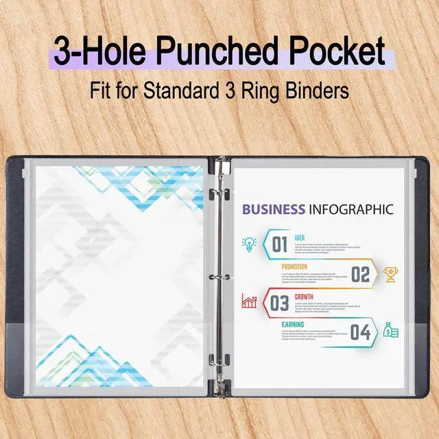 Alt view image 4 of 7 - 8 Pack Clear Letter Size Binder Pockets 3 Ring Binder Zipper Pouch Document Organizer, Waterproof PVC 3-Hole Loose Leaf File Bags Insert Sleeves Page Sheet Protectors Business Office Supplies