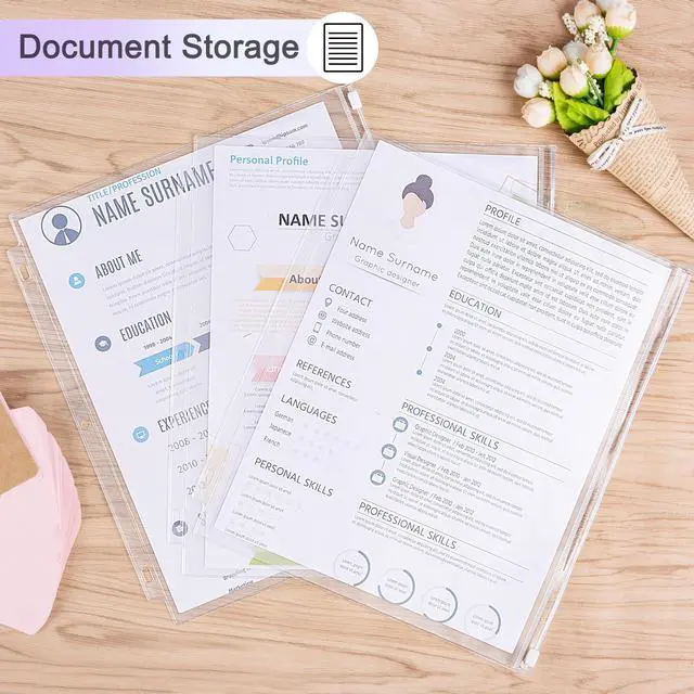 Alt view image 5 of 7 - 8 Pack Clear Letter Size Binder Pockets 3 Ring Binder Zipper Pouch Document Organizer, Waterproof PVC 3-Hole Loose Leaf File Bags Insert Sleeves Page Sheet Protectors Business Office Supplies