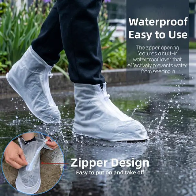 Alt view image 3 of 6 - Waterproof Shoe Covers 1 Pairs,Rain Shoe Covers Reusable PVC Non Slip Shoe Covers for Outdoor,Rain Shoe Covers for Women and Men (Clear Zipper, XXX-Large)