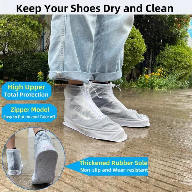 Alt view image 2 of 6 - Waterproof Shoe Covers 1 Pairs,Rain Shoe Covers Reusable PVC Non Slip Shoe Covers for Outdoor,Rain Shoe Covers for Women and Men (Clear Zipper, XXX-Large)