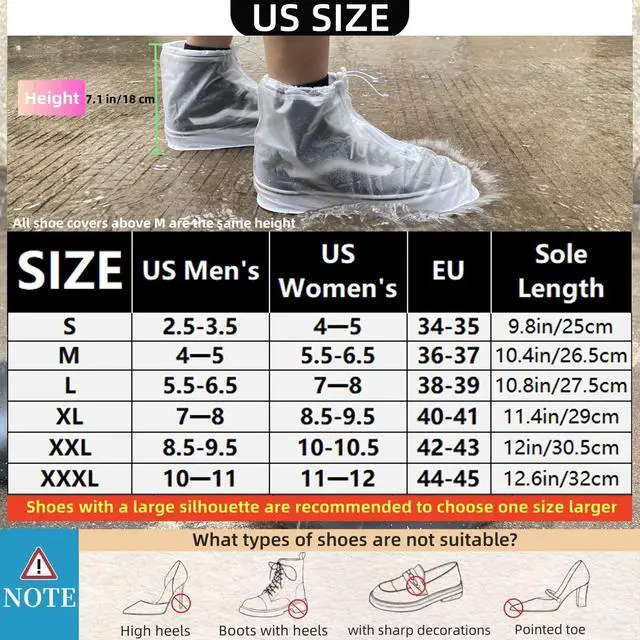 Alt view image 5 of 6 - Waterproof Shoe Covers 1 Pairs,Rain Shoe Covers Reusable PVC Non Slip Shoe Covers for Outdoor,Rain Shoe Covers for Women and Men (Clear Zipper, XXX-Large)