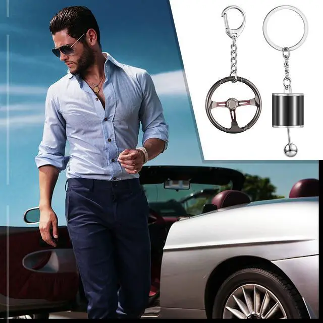 Alt view image 4 of 7 - 5 Pcs Car Keychains Set for Men Gear Shift, Suspension, Rotary Engine, Wheel, Steering Wheel Cool Metal Keychains for Car Enthusiast Gifts for Women Men Gift