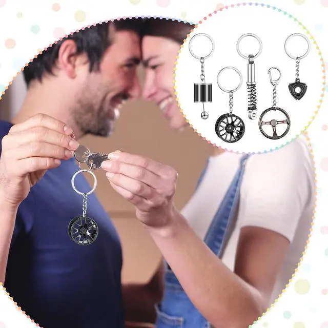 Alt view image 6 of 7 - 5 Pcs Car Keychains Set for Men Gear Shift, Suspension, Rotary Engine, Wheel, Steering Wheel Cool Metal Keychains for Car Enthusiast Gifts for Women Men Gift