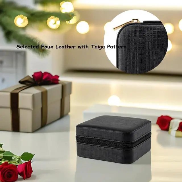 Alt view image 2 of 7 - Small Faux Leather Travel Jewelry Box Organizer Display Storage Case for Rings Earrings Necklace, Black