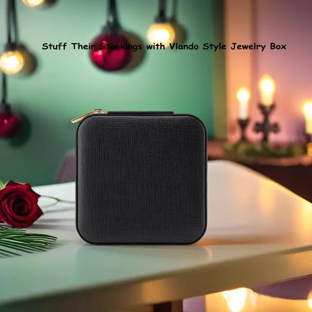 Alt view image 6 of 7 - Small Faux Leather Travel Jewelry Box Organizer Display Storage Case for Rings Earrings Necklace, Black