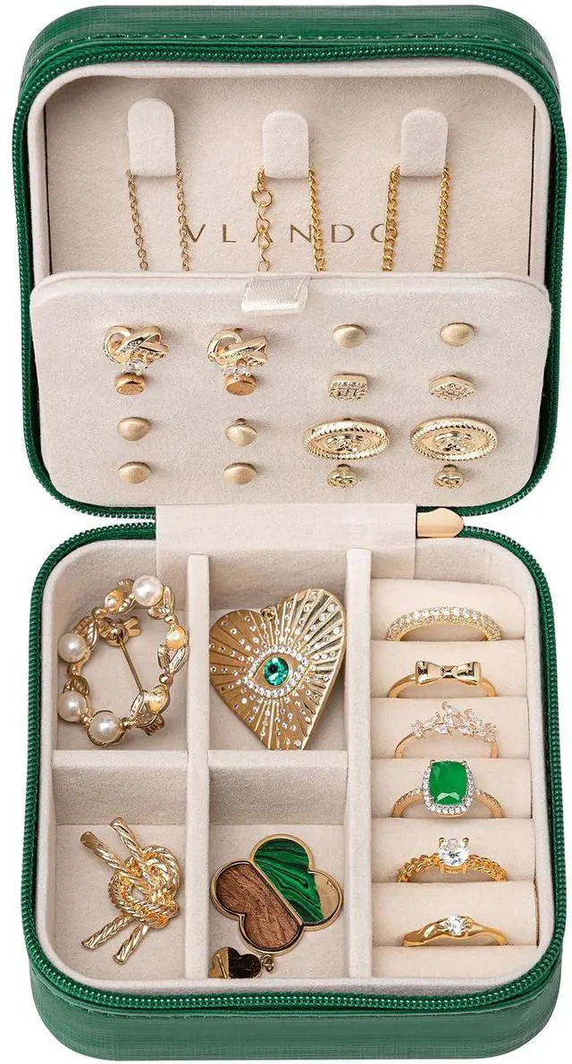 Main image of Travel Jewelry Case, Small Travel Jewelry Organizer Box for Girls Women - Dark Green