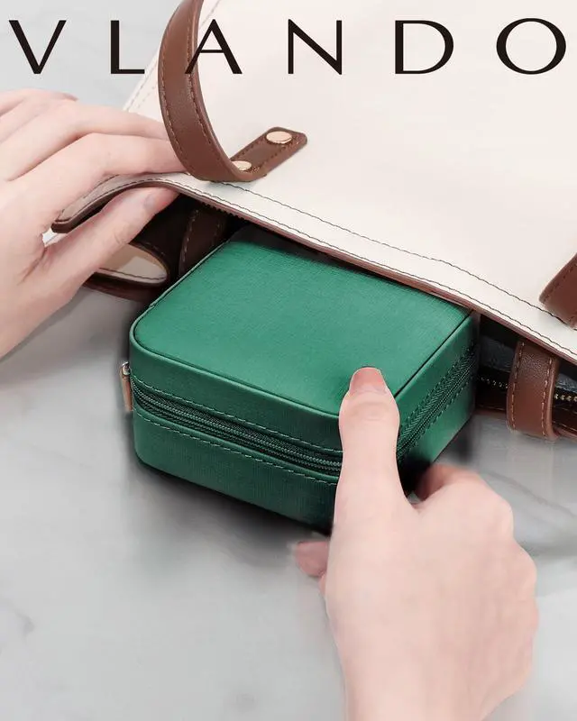 Alt view image 6 of 7 - Travel Jewelry Case, Small Travel Jewelry Organizer Box for Girls Women - Dark Green