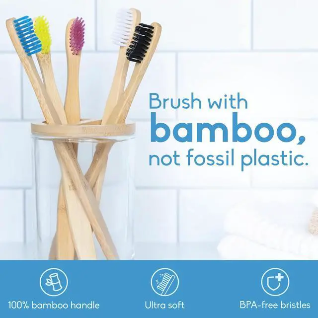 Alt view image 2 of 6 - Bamboo Toothbrushes, 5 Pack - Soft Bristles Natural Bamboo Toothbrush - BPA Free Soft Bristles for Sensitive Gums - Non-Toxic & Plastic Free Handle - Dental Oral Care & Hygiene