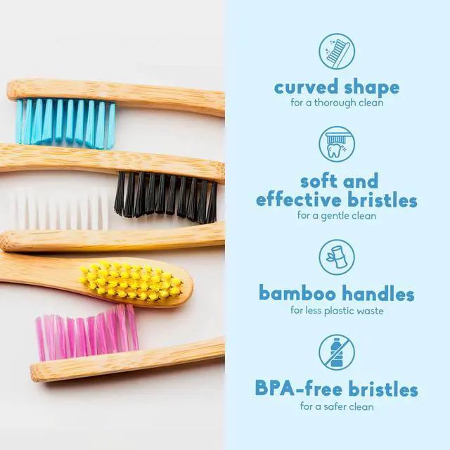 Alt view image 3 of 6 - Bamboo Toothbrushes, 5 Pack - Soft Bristles Natural Bamboo Toothbrush - BPA Free Soft Bristles for Sensitive Gums - Non-Toxic & Plastic Free Handle - Dental Oral Care & Hygiene