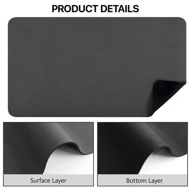 Alt view image 5 of 7 - Dish Drying Mat for Kitchen Counter-Coffee Mat Bar Accessories,Super Absorbent, Hide Stain, Nop-Slip Rubber Backed, Fit Under Coffee Maker, Pot, Dish Rack, 12"x19", Dark Grey