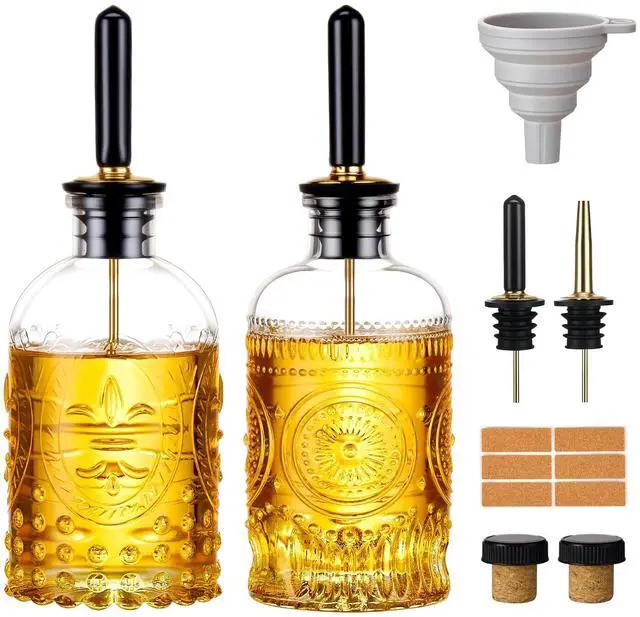 Main image of Olive Oil Dispenser Bottle for Kitchen with Metal Spout, Glass Oil Bottles 7OZ, Elegant Glass Cooking Dispenser for Kitchen Juice Mouthwash Honey Syrup Coffee Syrup-2pcs