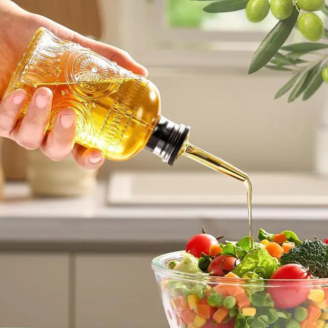Alt view image 2 of 6 - Olive Oil Dispenser Bottle for Kitchen with Metal Spout, Glass Oil Bottles 7OZ, Elegant Glass Cooking Dispenser for Kitchen Juice Mouthwash Honey Syrup Coffee Syrup-2pcs