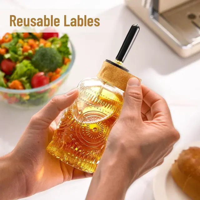 Alt view image 5 of 6 - Olive Oil Dispenser Bottle for Kitchen with Metal Spout, Glass Oil Bottles 7OZ, Elegant Glass Cooking Dispenser for Kitchen Juice Mouthwash Honey Syrup Coffee Syrup-2pcs