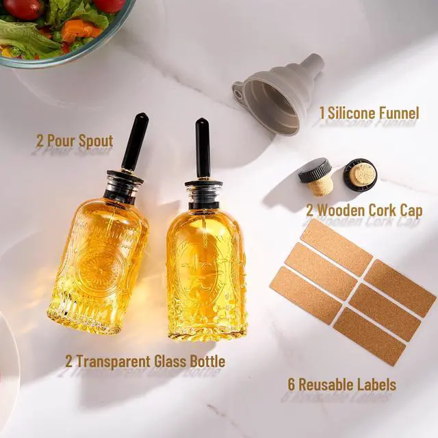 Alt view image 6 of 6 - Olive Oil Dispenser Bottle for Kitchen with Metal Spout, Glass Oil Bottles 7OZ, Elegant Glass Cooking Dispenser for Kitchen Juice Mouthwash Honey Syrup Coffee Syrup-2pcs