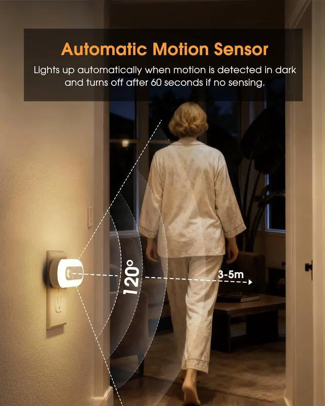 Alt view image 4 of 7 - Plug-in LED Night Light with Motion Sensor & Dusk to Dawn Sensor, Dimmable Warm White Nightlight 30-100LM Adjustable Sleep Night Lights Plug Into Wall for Bedroom, Bathroom, Stairs, Hallway, 2 Pack
